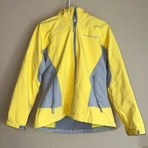 Free Country Large Soft Shell Hooded Jacket Pale‎ Yellow Gray Outdoor